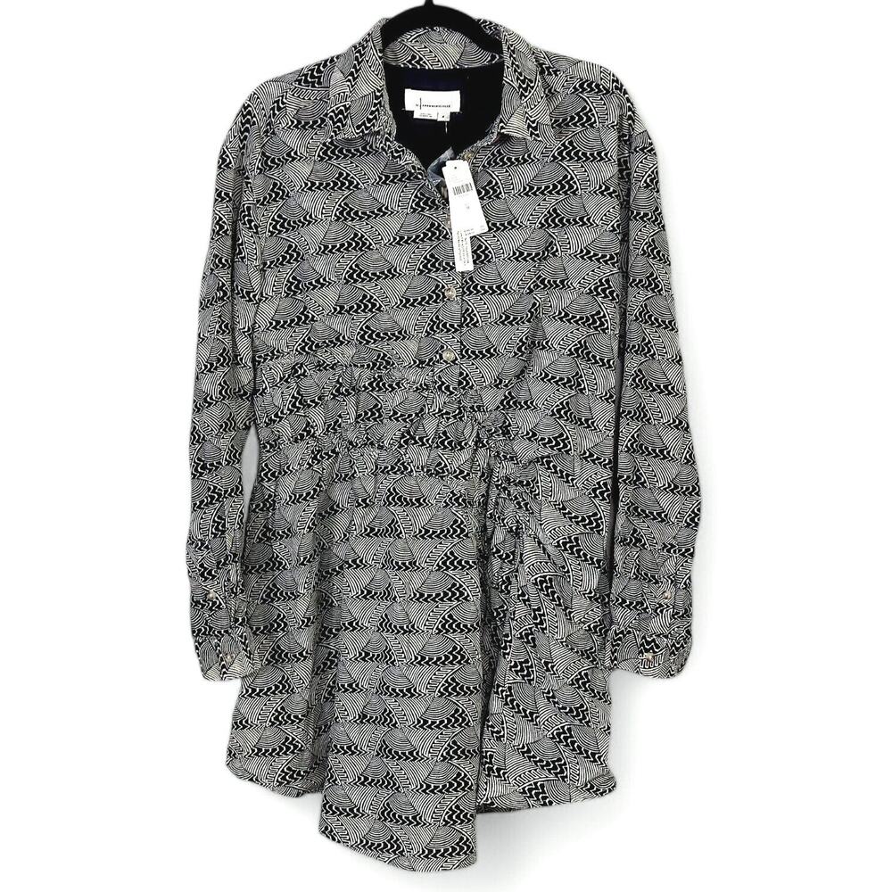 By Anthropologie Shirt Dress Size M Grey Bohocore Geometric Transitional - Picture 2 of 11